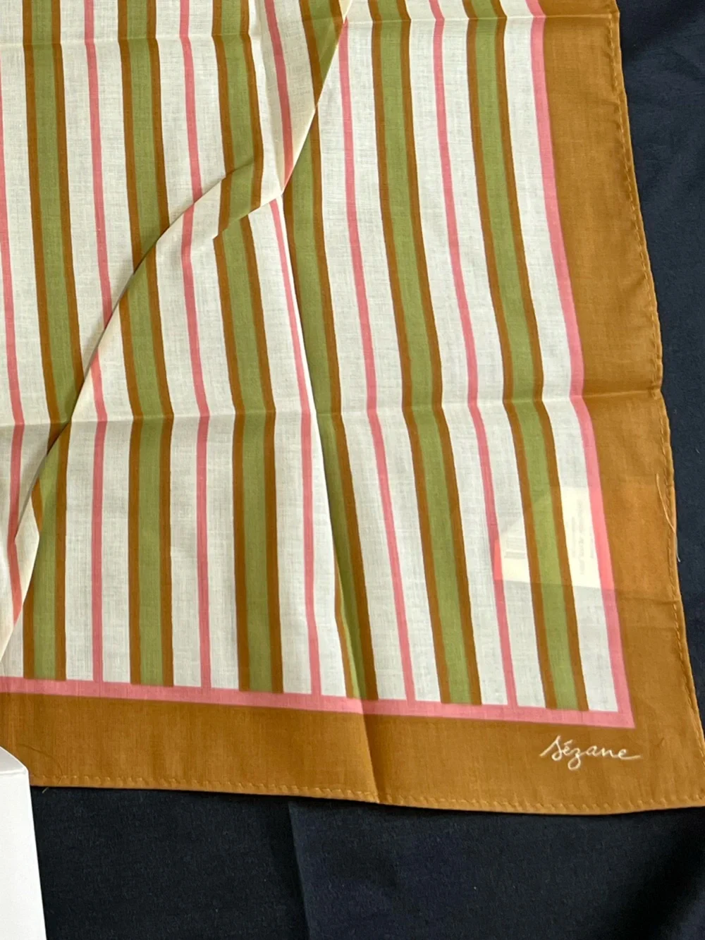Sezane Striped Cotton Scarf in Ochre Brown, Olive, Pink & Cream stripes (BNWT)